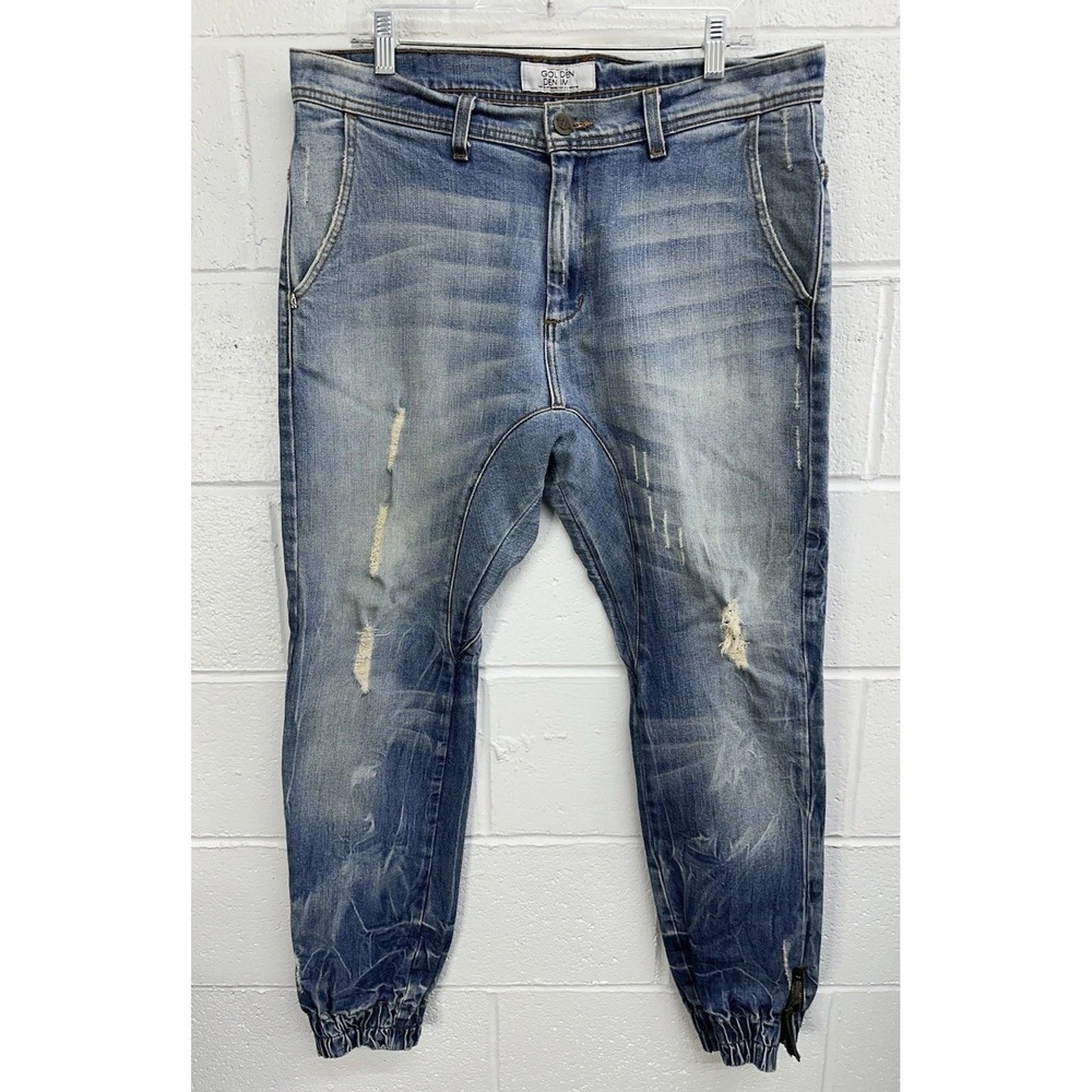 Golden Denim Rustin Distressed Ankle Zip Joggers Blue / Men's 36
